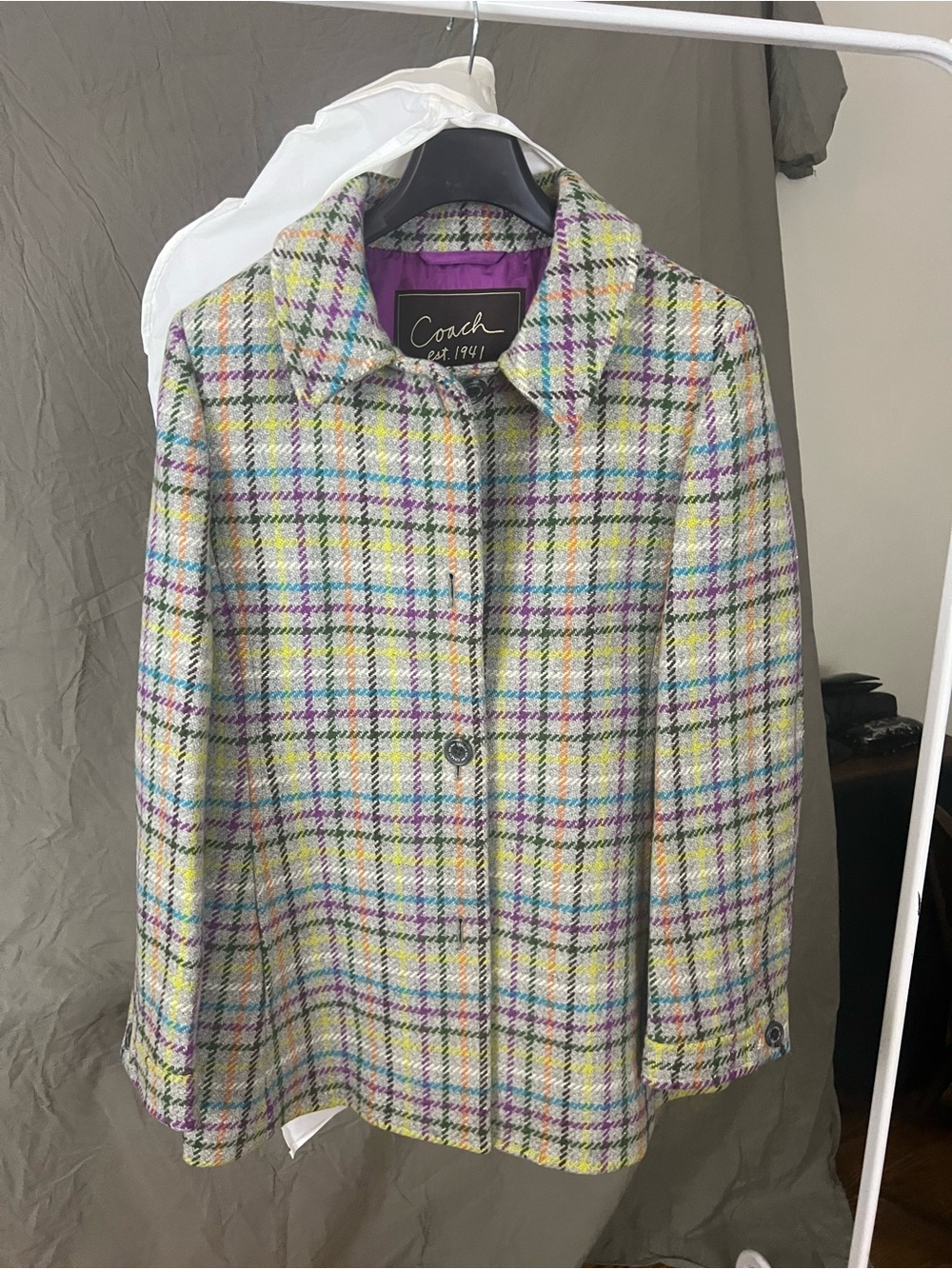 Coach multicolor Plaid Wool Pea Coat